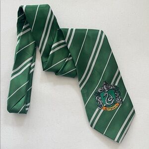 HARRY POTTER Striped Tie w Slytherin Crest Preppy Book Movie Wizard Character